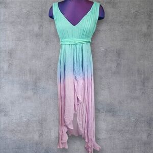 Ludi Pastel Aqua & Pink Ombre High Low Goddess Dress Size 4 Women's F37